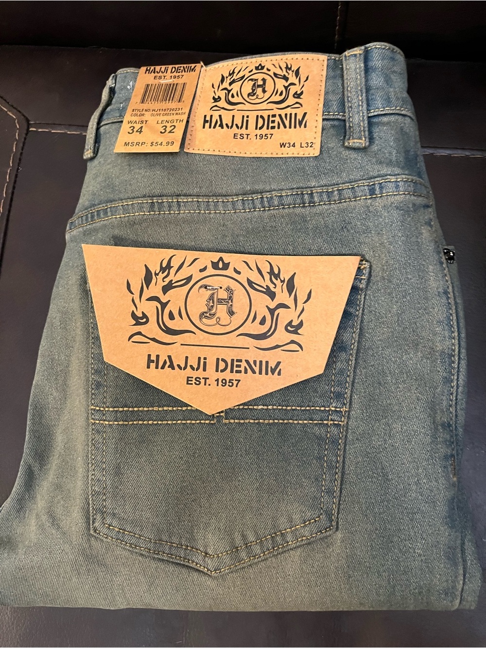 Hajji Denim Men’s Skinny Jeans 34x32 Light Blue Stone Wash NWT